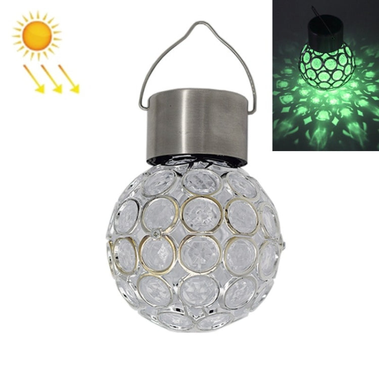 White solar hollow ball pendant light with clear faceted globe and metal handle