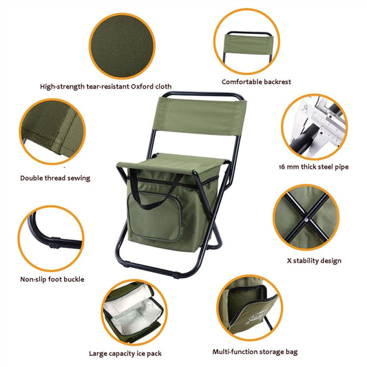 Outdoor Folding Chair with Storage Bag & Backrest & Heat Preservation Function, Outdoor Folding Chair