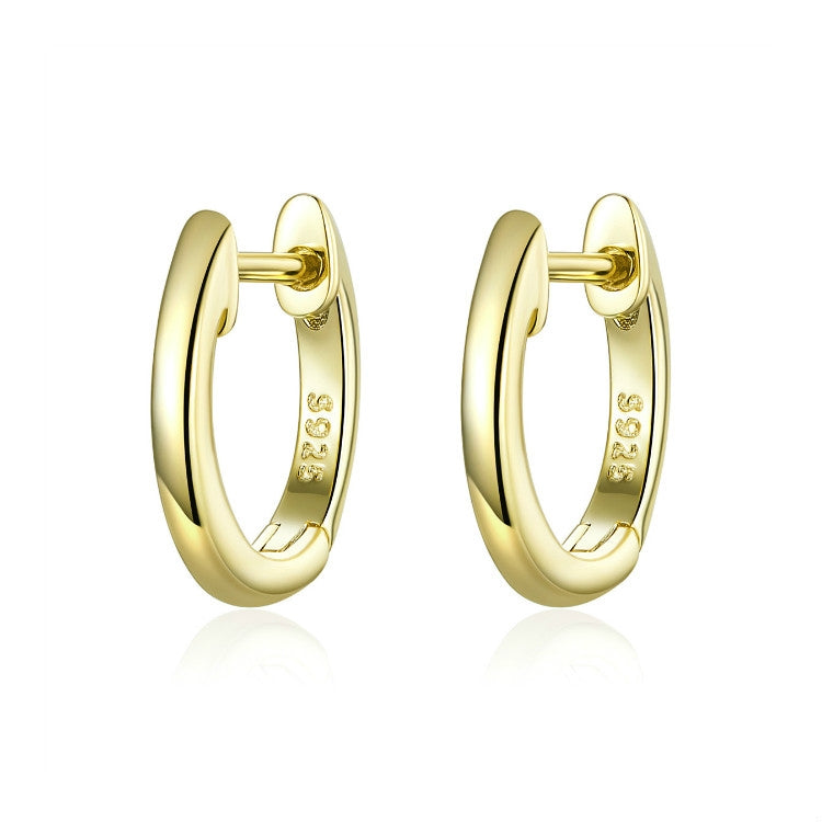 Gold-tone hoop earrings with hinged ear back, smooth polished finish