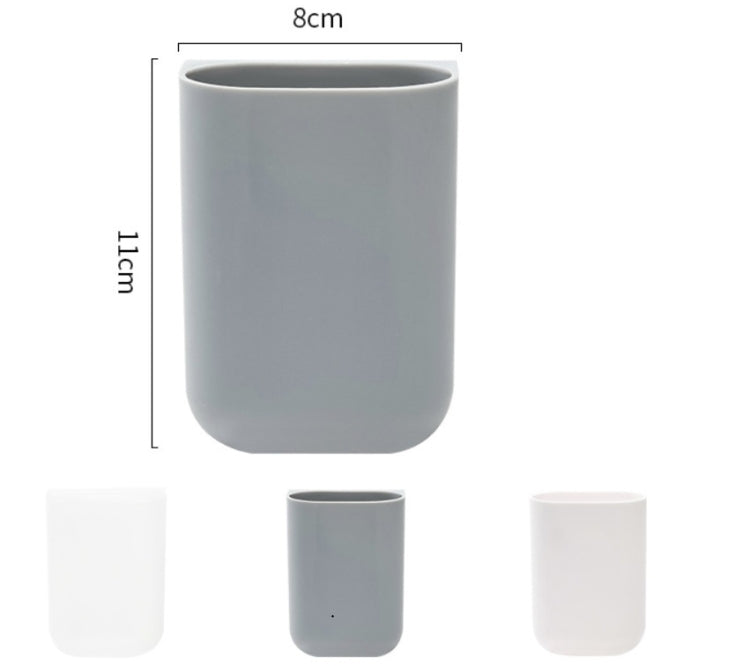 Compact pen holder size 8cm by 11cm, shown in gray and white