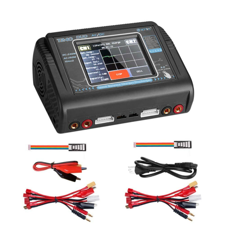 Battery balance charger kit with screen, charge leads, and balance cables