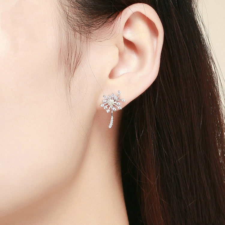 Sterling silver dandelion stud earring with dangling chain
