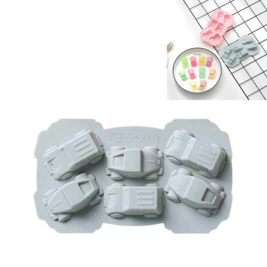 6 PCS Creative Cake Chocolate Mold 3D Car Cartoon Household Silicone Baking Ice Tray Mold, 3D Car Shape (Blue), 3D Car Shape(Pink)