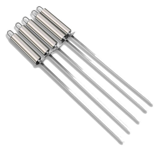 Set of stainless steel BBQ skewers with heat-resistant handle, 5-piece