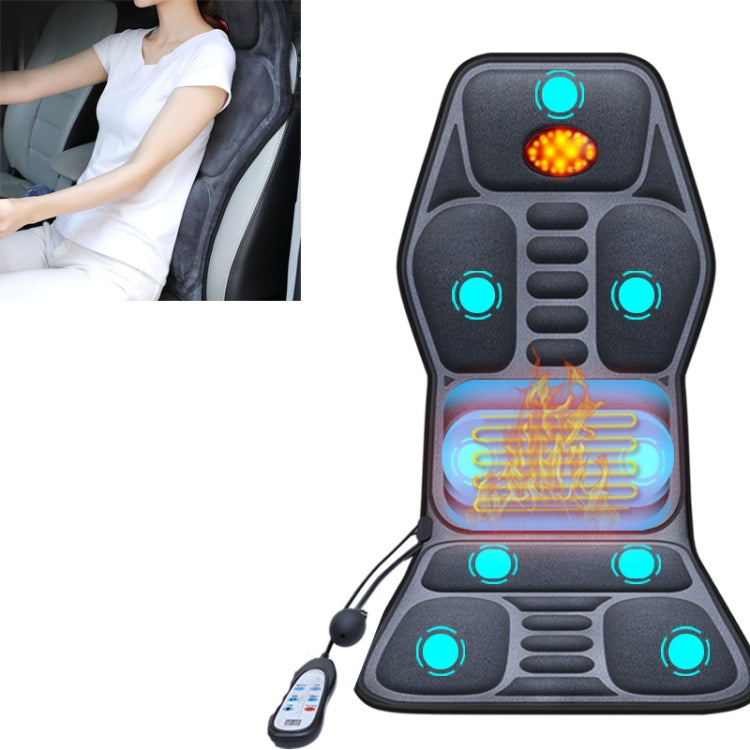 Car massage mat front view with heat panel, circular massage pads, and remote
