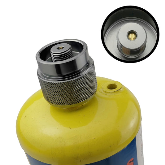 Propane gas tank adapter with threaded metal connector and brass valve insert