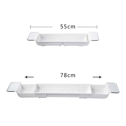 Retractable Drain Bathtub Rack Bathroom Plastic Soaking Tub Rack Bathtub Shower Storage Rack, White+Gray