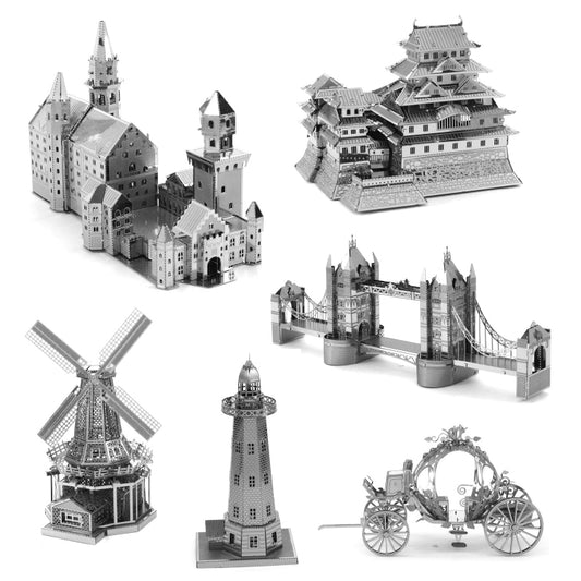 3 PCS 3D Metal Assembly Model World Building DIY Puzzle Toy, Leaning Tower of Pisa, Big Ben, Golden Gate Bridge, Empire State Building, White House, Five-storied Pagoda, Brooklyn Bridge, Carousel, American Tower, Kennedy Arts Center, Washington Monumen...