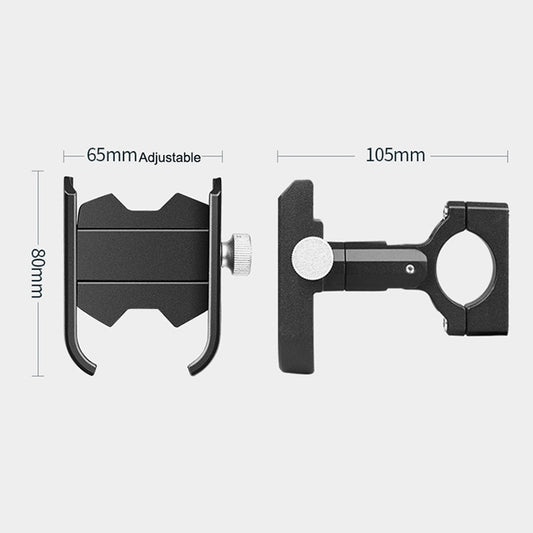 Black adjustable phone clamp holder with mounting knob and side bracket