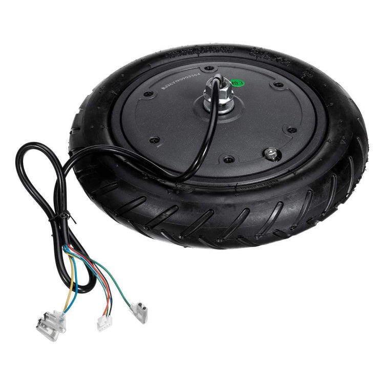 Black scooter drive wheel motor with top plate bolts and multi-wire connectors