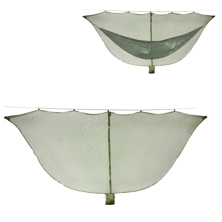 Outdoor hammock mosquito net cover, light green mesh with center seam and hanging ties