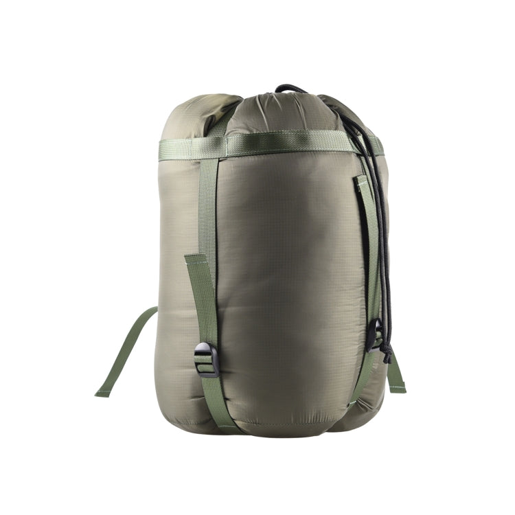 Carrying pouch for insulated hammock cover, light olive with green webbing straps