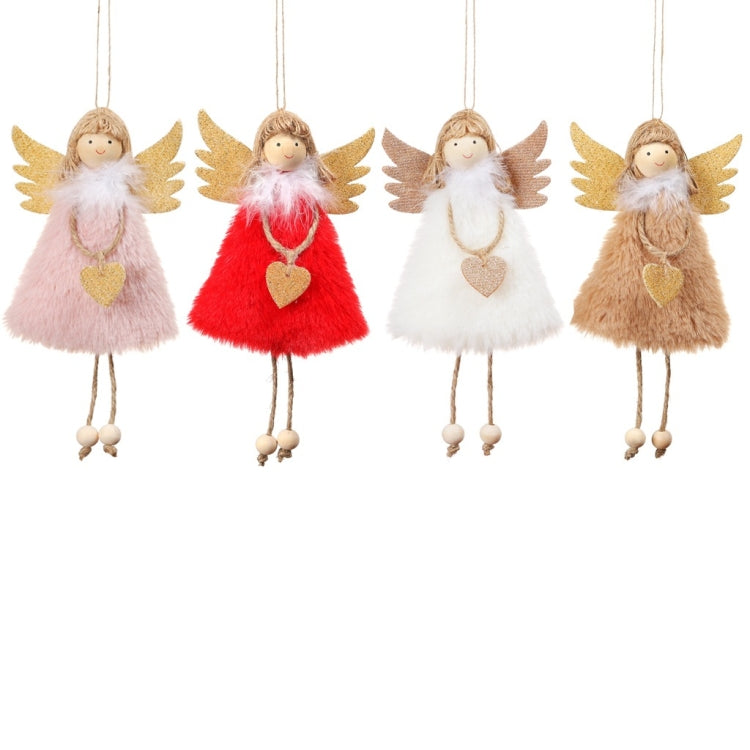 Assorted plush angel feather tree ornaments, heart pendant, hanging loop