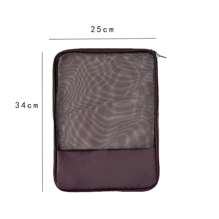 Translucent mesh zipper file bag, dark brown with size markings