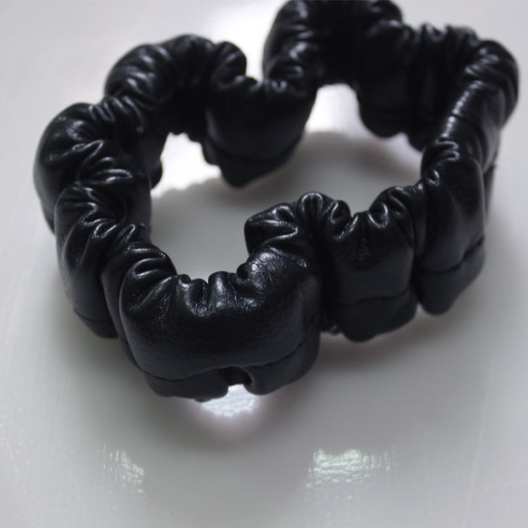 Black leather rearview mirror cover ring with twisted knot texture and crystals