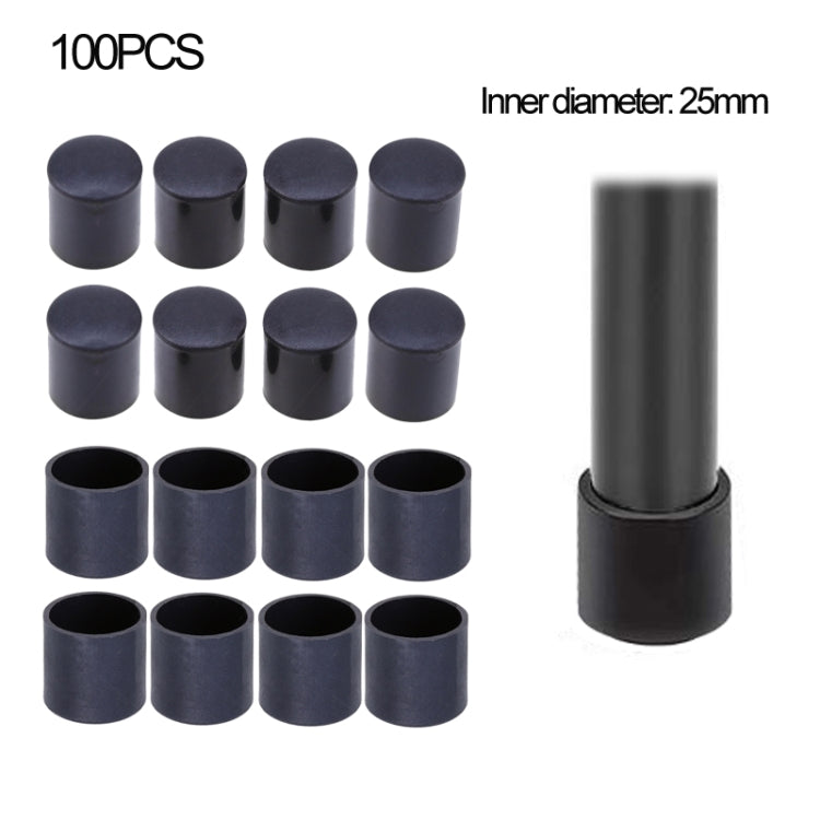 Black plastic furniture leg caps, anti-skid, 100-pack, 25mm inner diameter