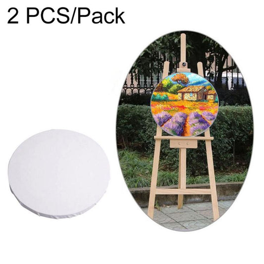 Round white canvas board, blank painting panel, 2-pack with wooden frame.