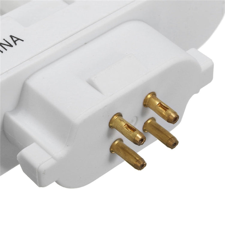 4-pin compact fluorescent lamp base with gold pin terminals on white housing