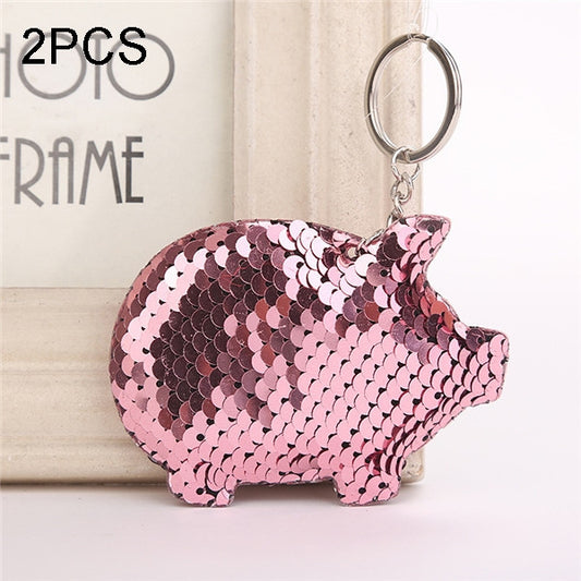 2PCS Cute Chaveiro Pig Keychain Glitter Pompom Sequins Key Chain Gifts for Women Llaveros Mujer Car Bag Accessories Key Ring, Pig Shape (Pink), Pig Shape(Magenta), Pig Shape(Colorful), Pig Shape(blue)