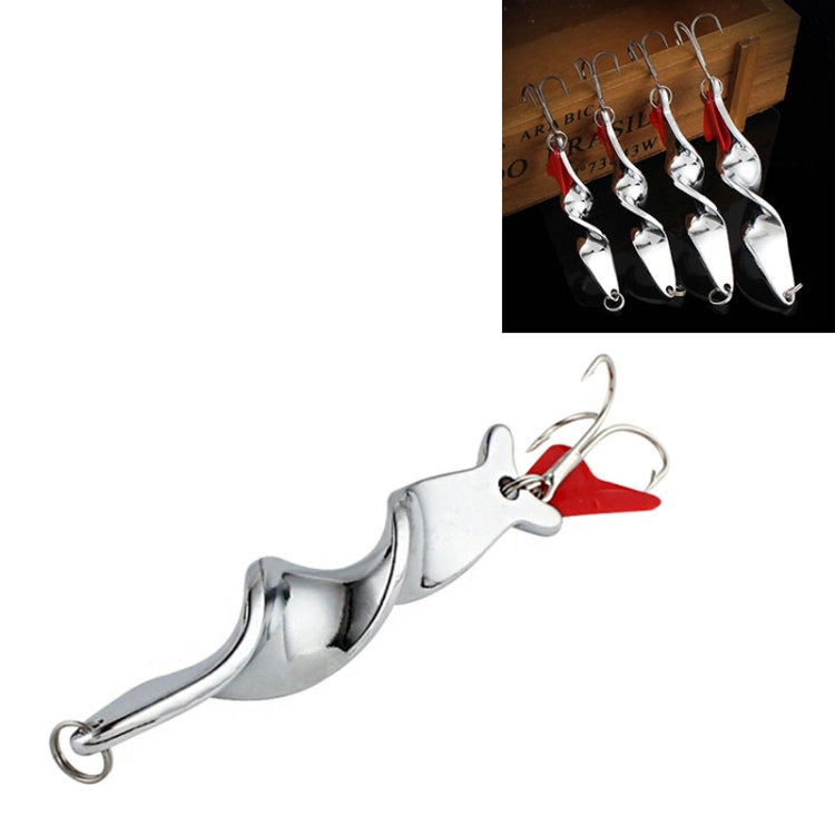 Chrome metal spinner fishing lure with red blade and treble hook