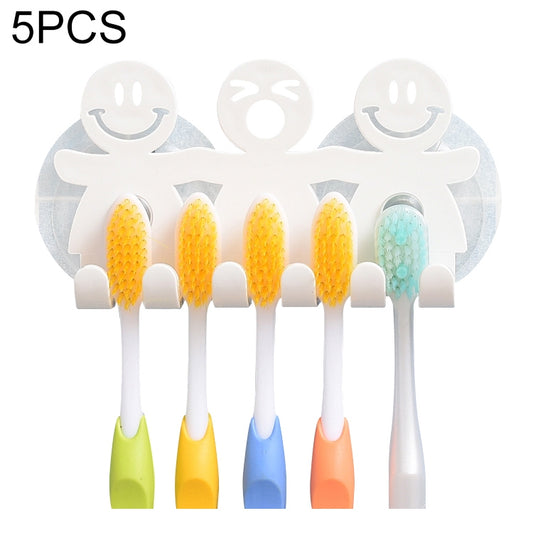 5 PCS Cute Smiley Suction Cup Hanging Toothbrush Holder Plastic Small Person Teeth Holder, Cute Smiley Suction Toothbrush Holder