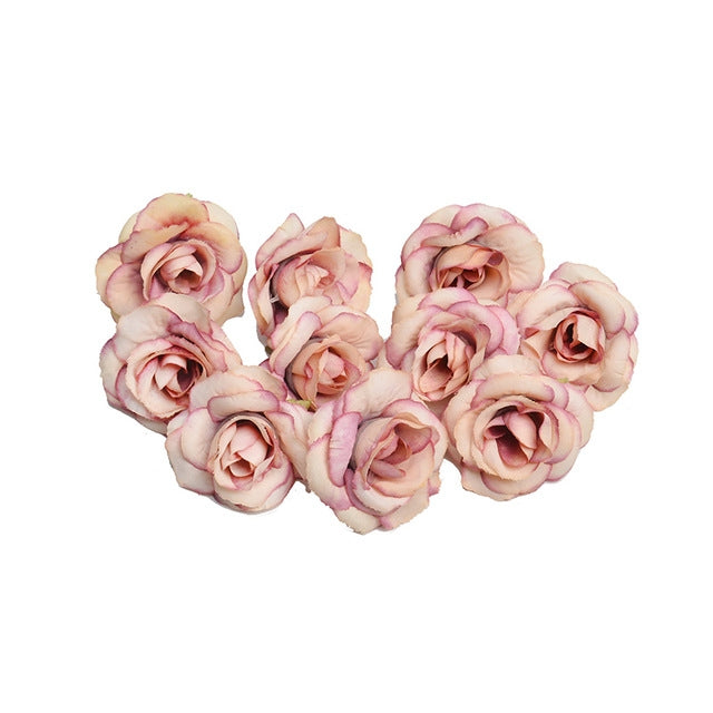 Artificial silk rose flower heads set, blush pink blooms