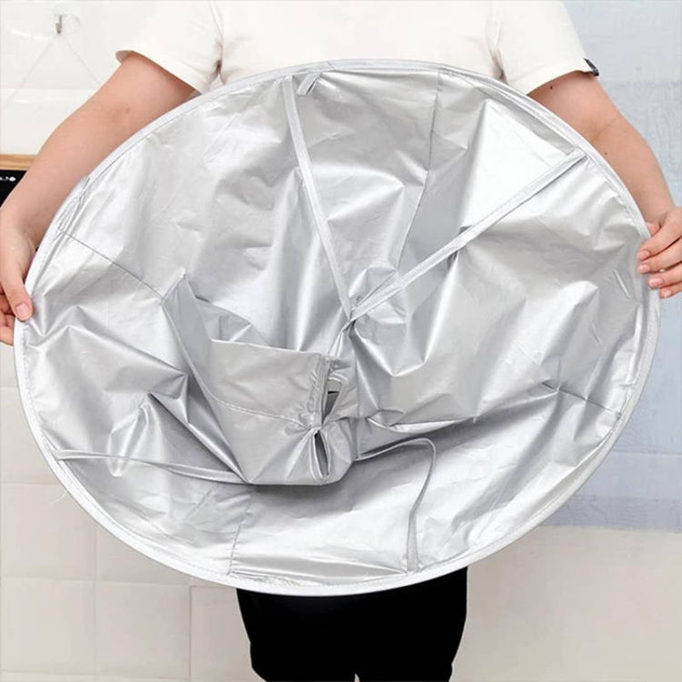 Hair cutting cloak umbrella apron in silver with circular hood and arm openings