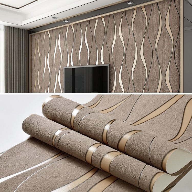 3D wave ripple non-woven wallpaper roll, taupe with raised wave design and metallic edge