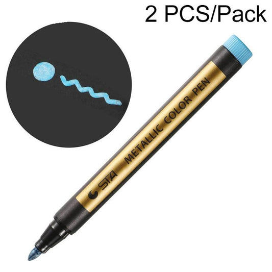 Blue metallic color pen marker, chisel tip, ribbed cap