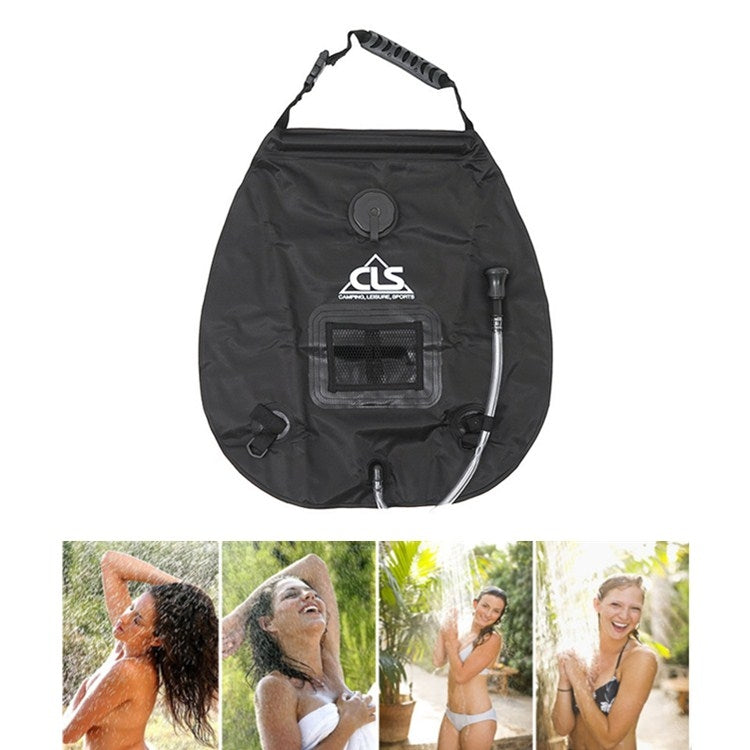 20L outdoor solar hot water bathing bag in black with solar panel window and hose