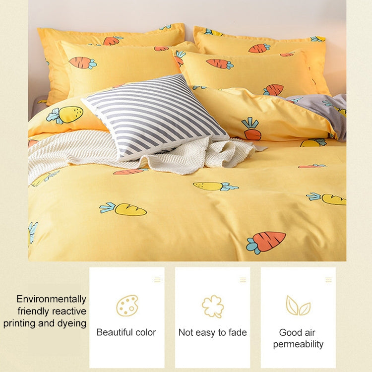 Yellow cotton duvet cover set with colorful cartoon print on duvet and pillowcases