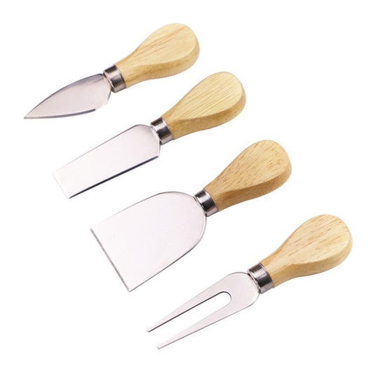 4pcs / Set Stainless Steel Cheese Knife Bamboo Handle Cheese Slicer Wood Handle Cheese Knives Set Cutter, 4 in 1 Cheese Knife