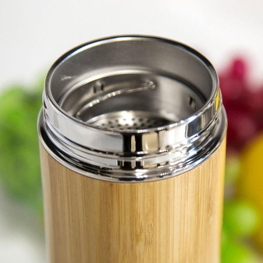 Creative Bamboo Thermos Bottle Stainless Steel Vacuum Flask, 450ml Stainless Steel, 450ml Purple Clay
