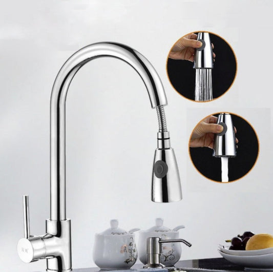 Kitchen Pull-out Faucet Hot And Cold Home 304 Stainless Steel Retractable Rotating Faucet, Electroplated Copper, Brushed Copper, Stainless Steel Black, Plating 304, Copper Plating + Water Stop