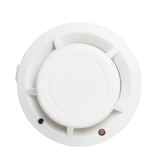 White photoelectric smoke alarm detector with round cover and small indicator buttons