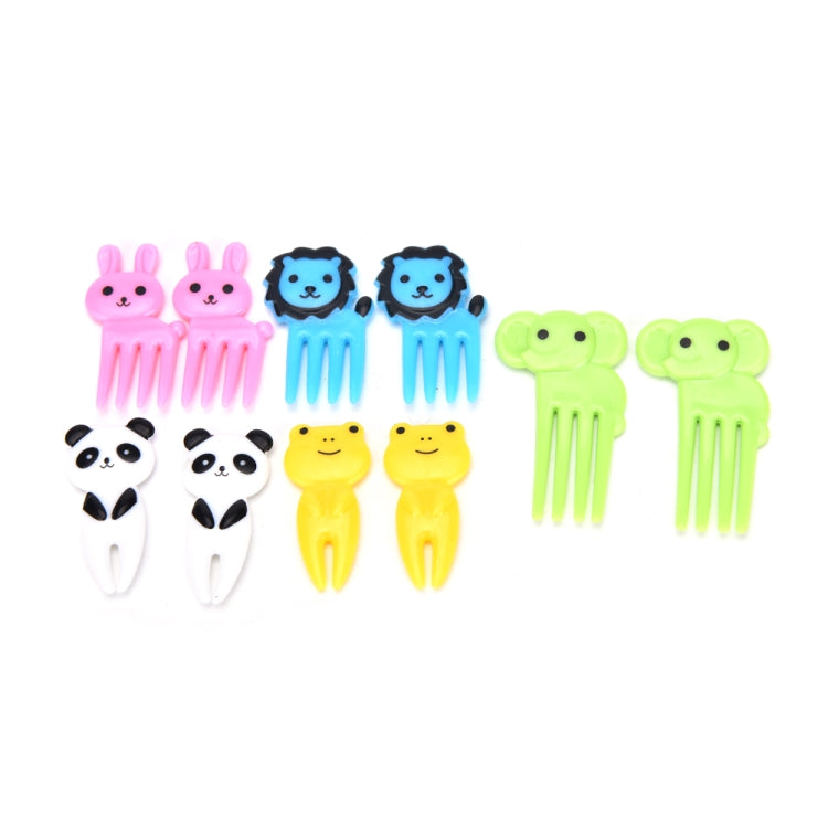 Kids plastic animal forks set: pink rabbit, blue bear, yellow chick, green frog