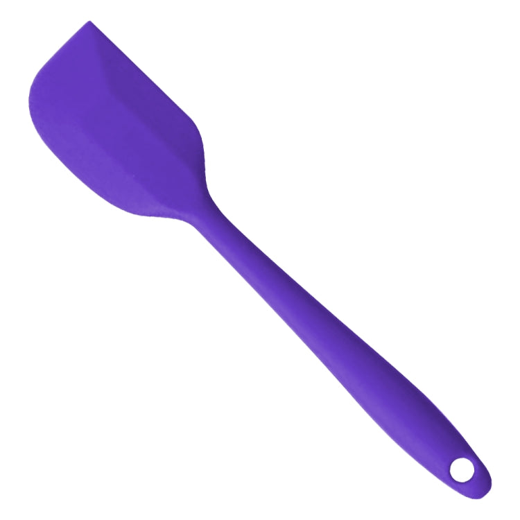Purple silicone cake spatula with scraper edge and hanging hole