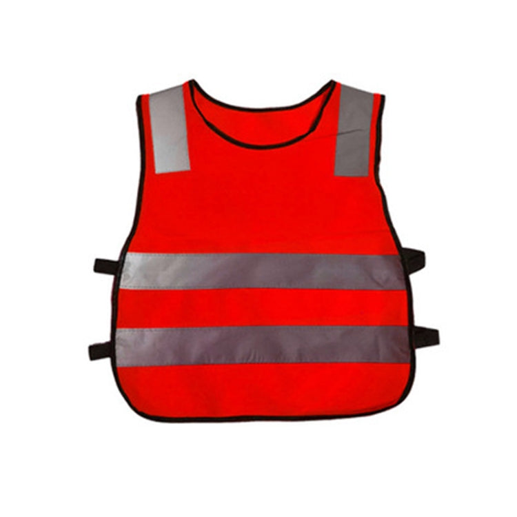 Red kids reflective safety vest with gray reflective stripes and side straps