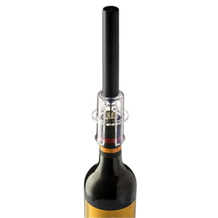 Air pressure bottle pump with black vertical handle and clear pump body