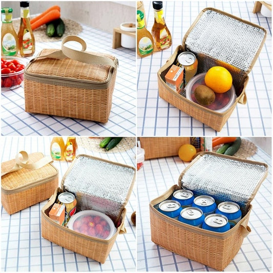 Outdoor Camping Picnic Bag Wicker Picnic Basket Case Thermal Lunch Storage Box