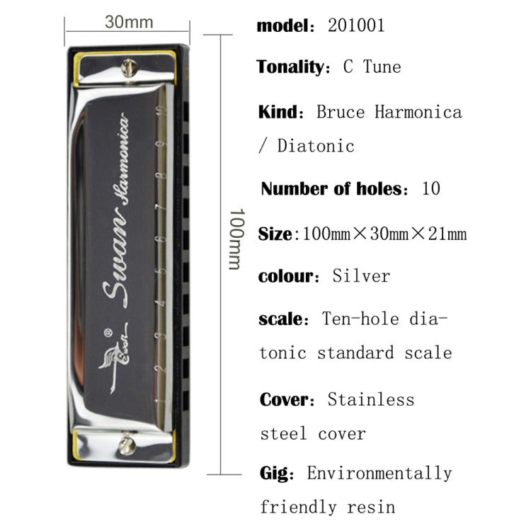 Silver-tone harmonica with black sides and gold-trimmed end caps