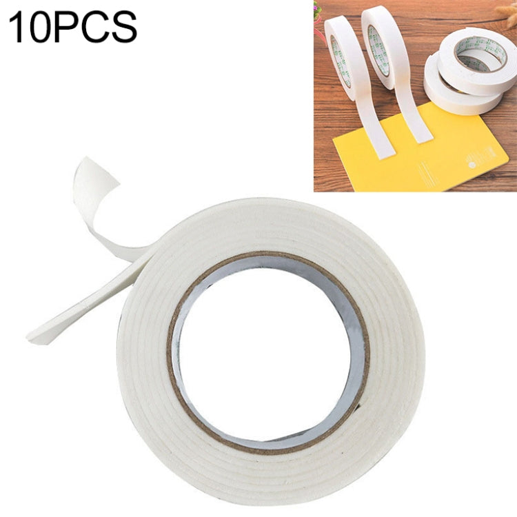 White double-faced foam mounting tape roll, liner tabs visible, 10 pcs