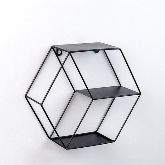 Hanging Wrought Iron Hexagonal Grid Wall Shelf Home Decoration