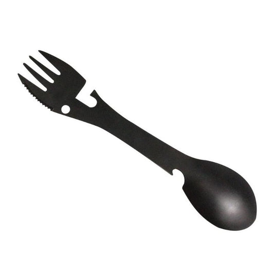 2 PCS 5 in 1 Multi-functional Outdoor Tools Stainless Steel Camping Survival EDC Kit Practical Fork Knife Spoon Bottle/Can Opener