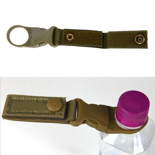 Army green webbing water-bottle hanger hook with ring and snap tab