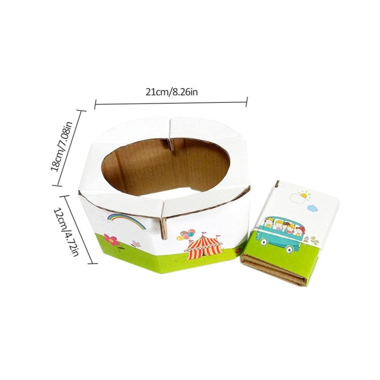 Foldable travel urine bag potty, green-and-white cartoon design with open top
