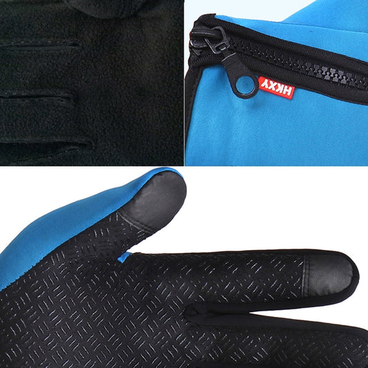 Cycling Gloves Full Finger Neoprene PU Breathable Leather Warm Winter Outdoor Sports Gloves, XL, L, M