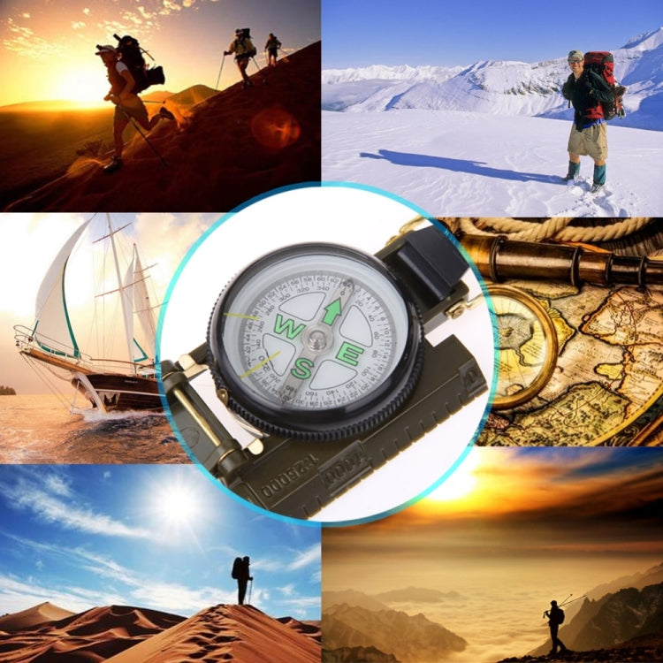Portable Folding Army Green Lens Compass Multifunction Mini Camping Climbing Outdoor Tool, Army Green