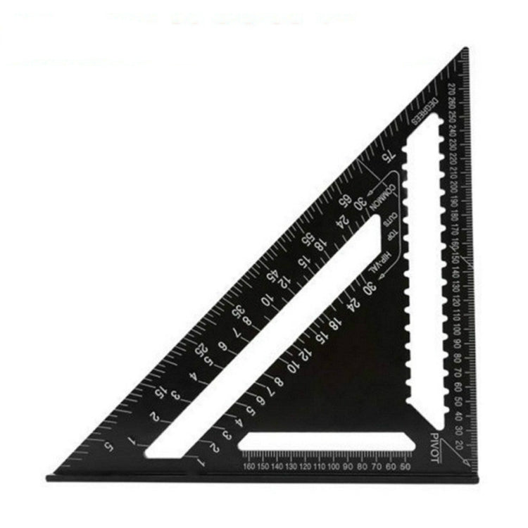 Black angle ruler with white guide arm and metric angle markings on triangular base