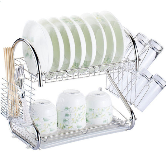 2 Tiers Kitchen Dish Drying Rack Drainer Dryer Tray Cultery Holder, Cultery Holder